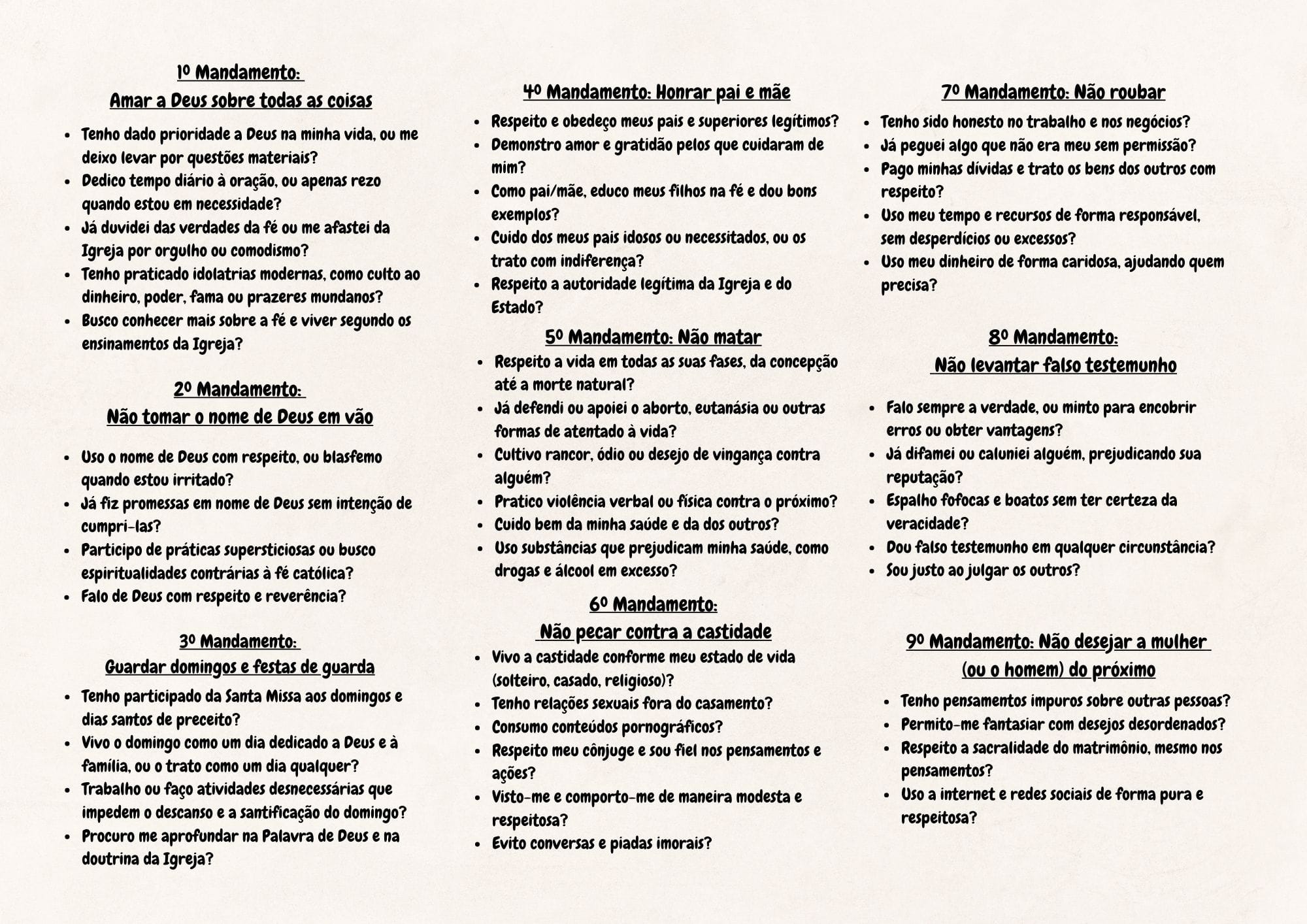 panfleto para fazer exame de consciência