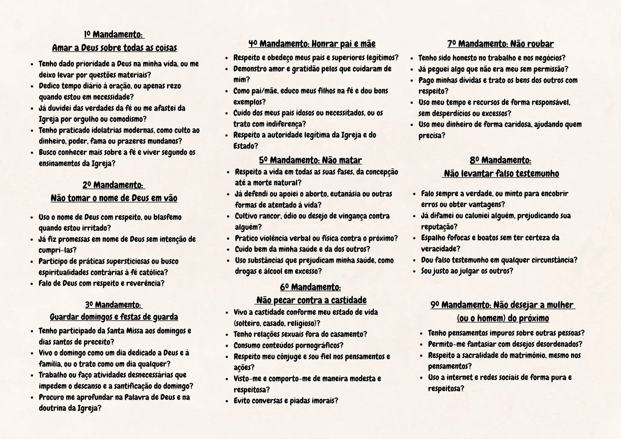 exame de consciência PDF verso com os dez mandamentos