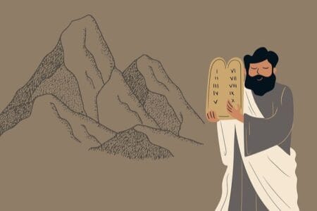 Imagem das Tábuas da Lei com os Dez Mandamentos de Deus entregues a Moisés no Antigo Testamento – símbolo da fé católica e da catequese.