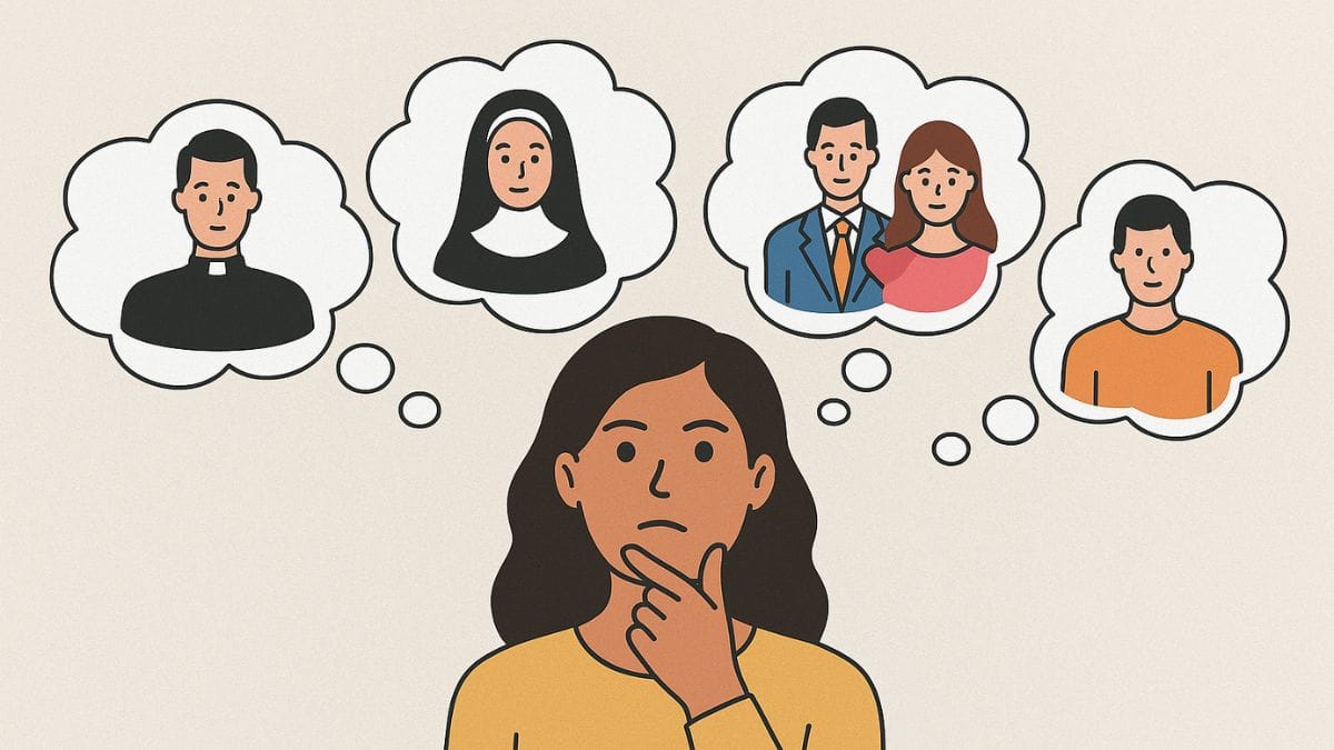 Mulher pensando nas vocações: sacerdotal, religiosa, matrimonial e laical – catequese