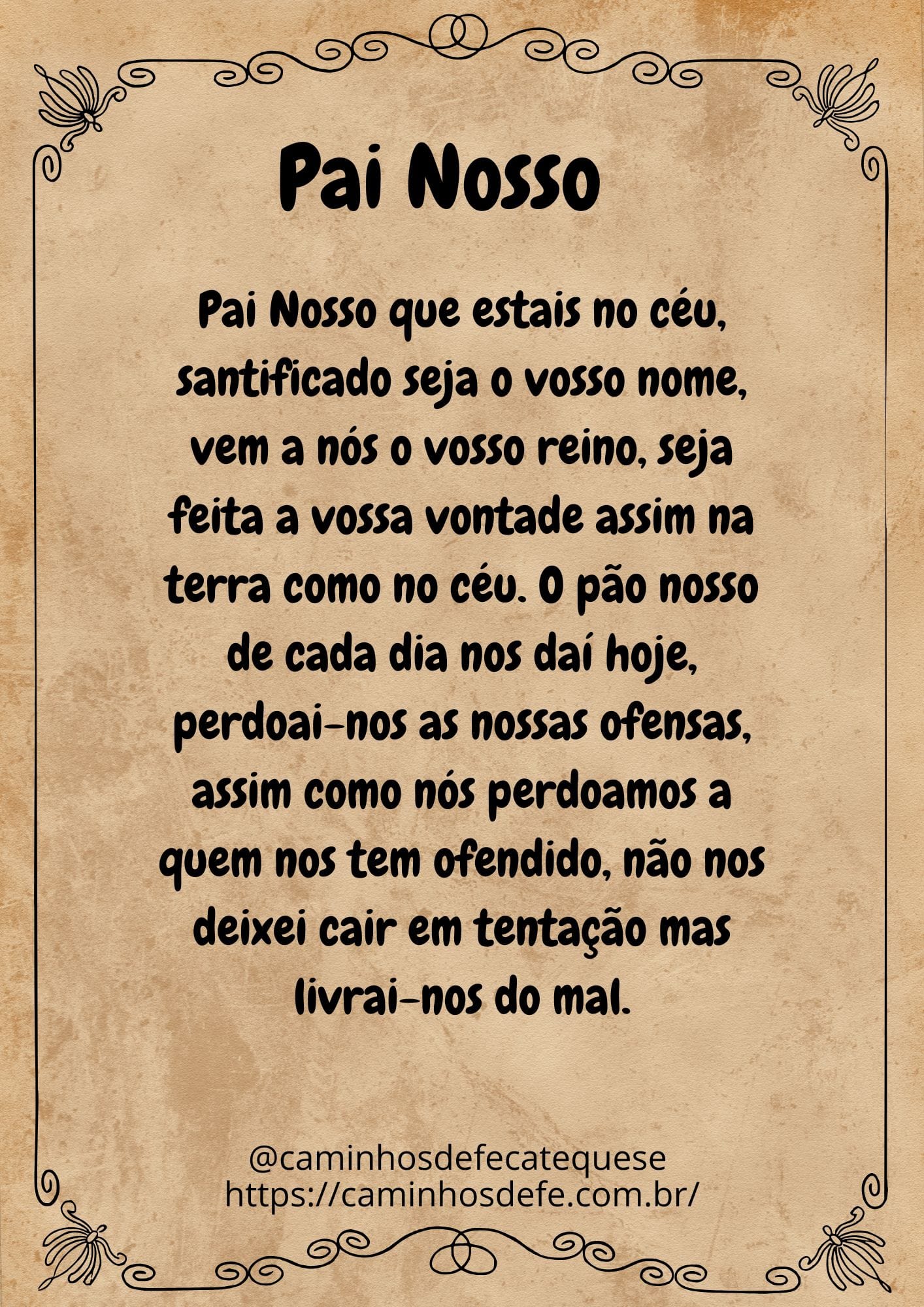 Oração do Pai Nosso para imprimir em imagem, material gratuito para catequese e oração em família