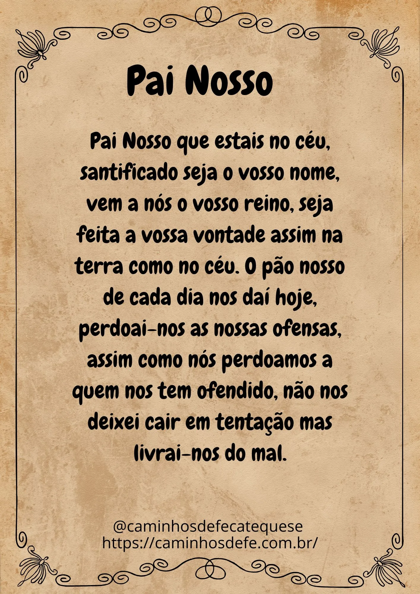 Oração do Pai Nosso para imprimir em imagem, material gratuito para catequese e oração em família