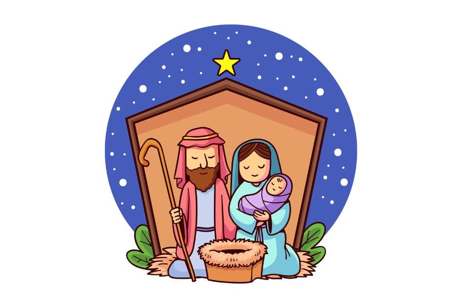 Ilustração da Sagrada Família para encontro de catequese sobre o natal