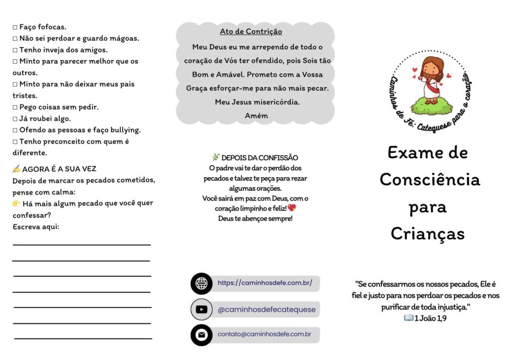 Exame de consciência para crianças em PDF gratuito para catequese infantil