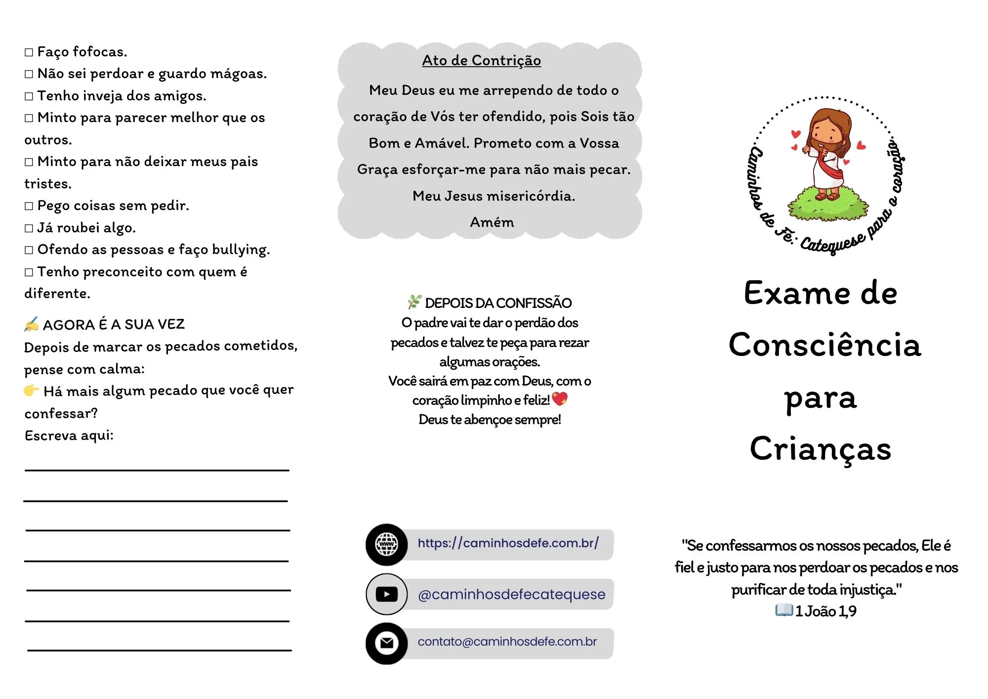 Exame de consciência para crianças em PDF gratuito para catequese infantil