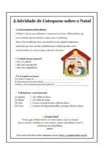 Atividade de catequese sobre o Natal para crianças com leitura, perguntas e oração.