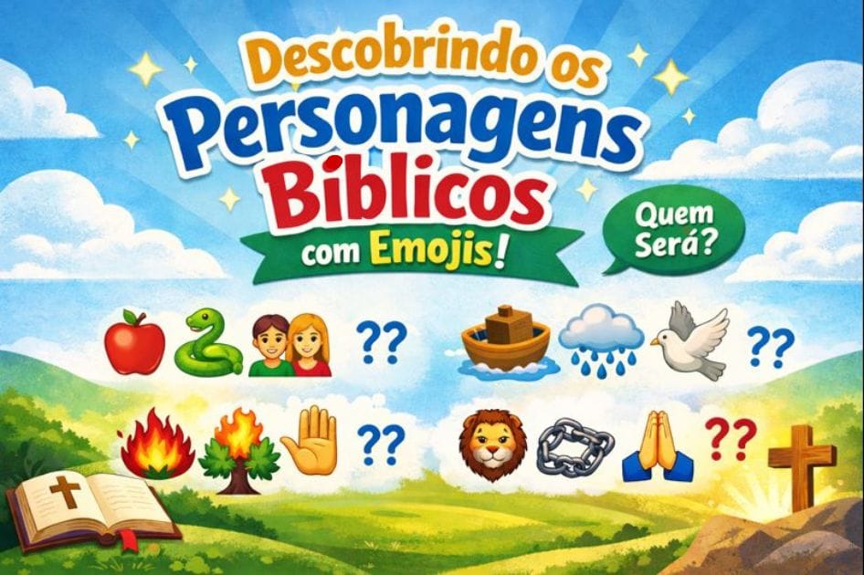 Atividade catequética com emojis mostrando personagens bíblicos de forma lúdica