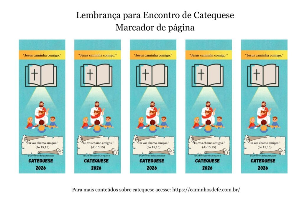 Marcador de página para catequese com Jesus e crianças, lembrancinha cristã para o primeiro encontro