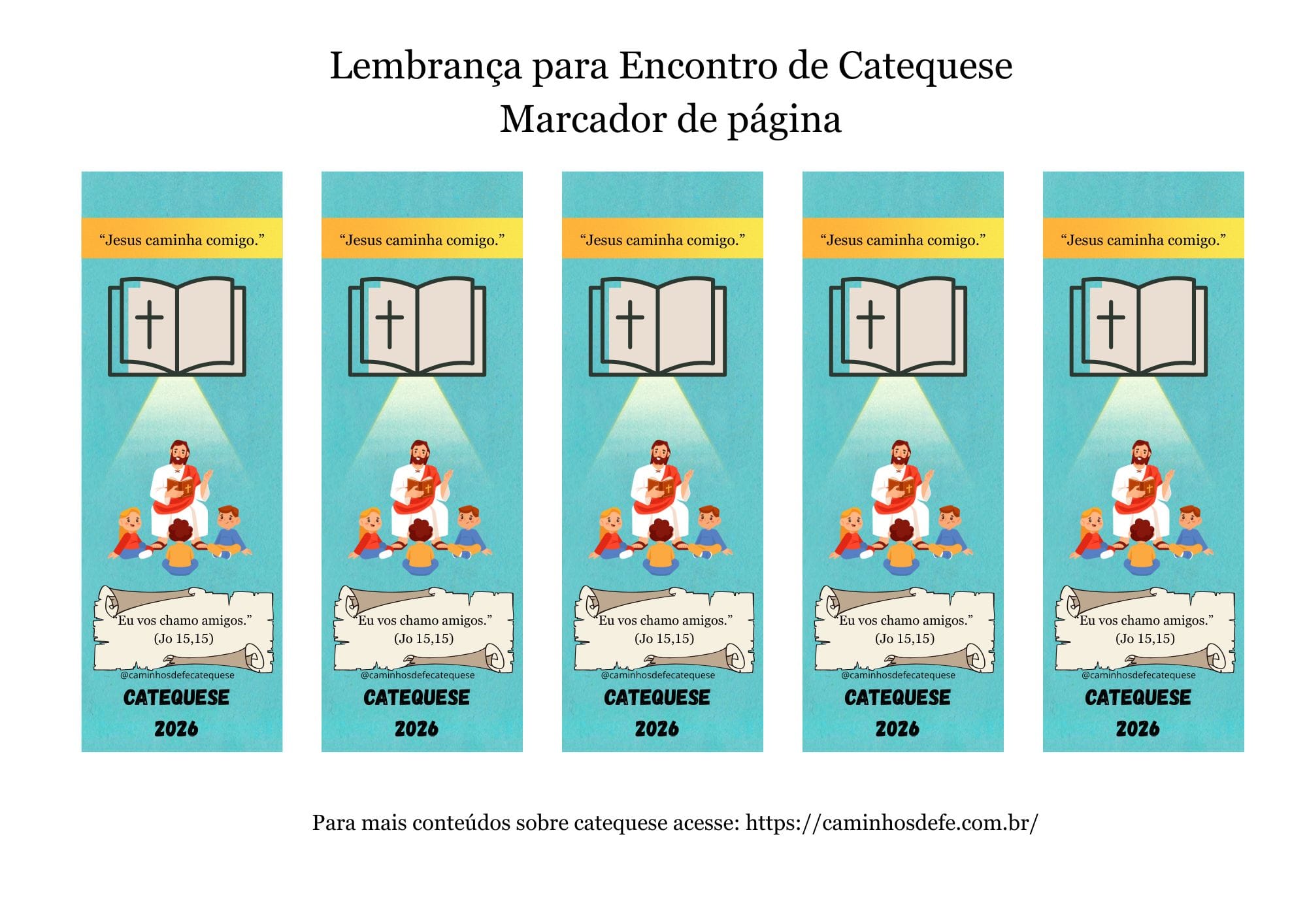 Marcador de página para catequese com Jesus e crianças, lembrancinha cristã para o primeiro encontro
