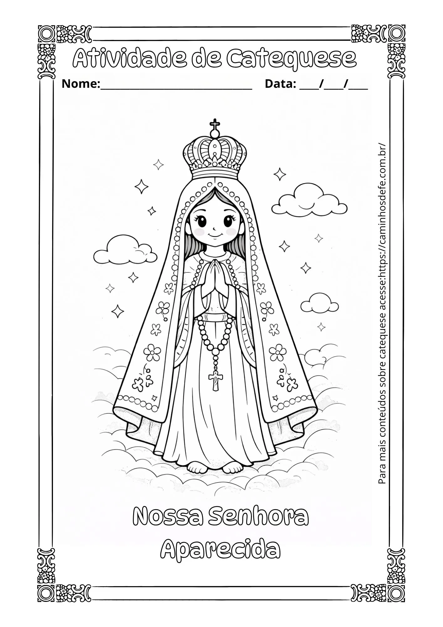 Desenhos para colorir de Nossa Senhora Aparecida – PDF gratuito para catequese infantil