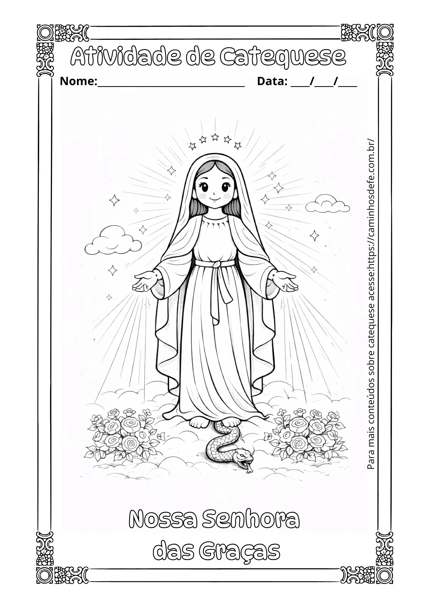 Desenhos para colorir de Nossa Senhora das Graças – PDF gratuito para catequese
