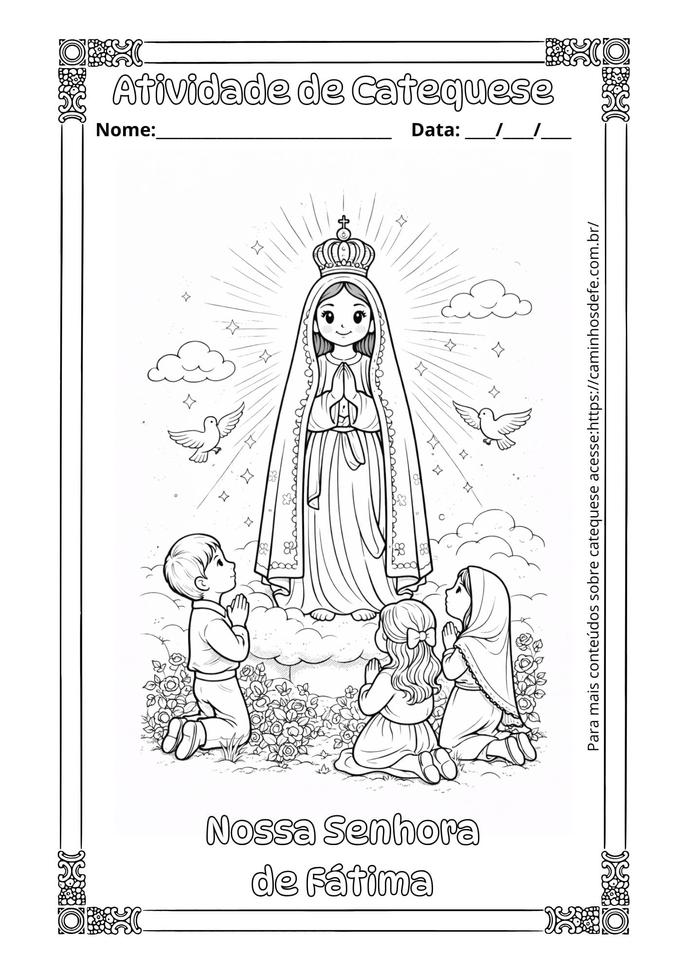Desenhos para colorir de Nossa Senhora de Fátima – PDF gratuito para catequese