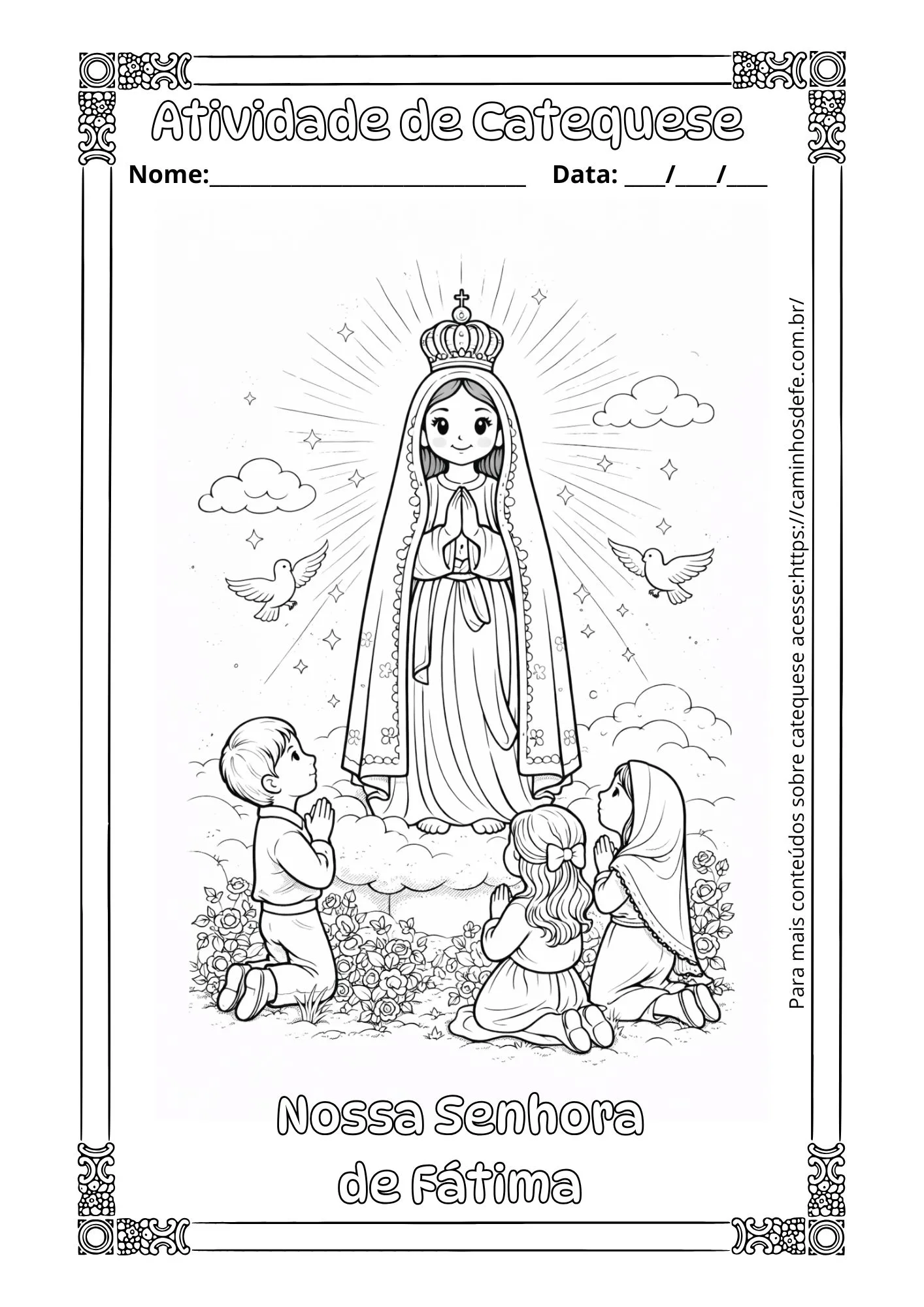 Desenhos para colorir de Nossa Senhora de Fátima – PDF gratuito para catequese