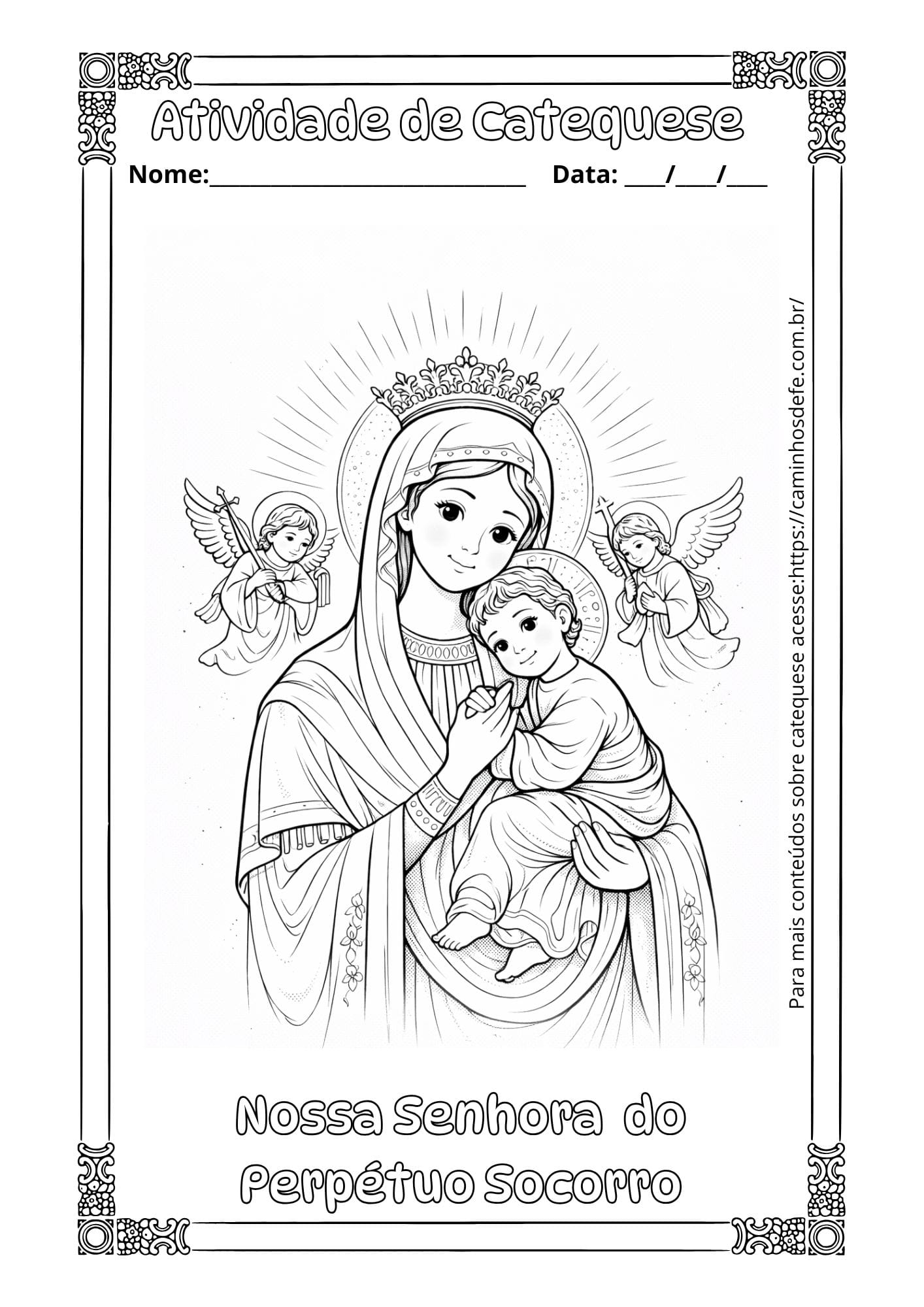 Desenhos para colorir de Nossa Senhora do Perpétuo Socorro – PDF gratuito para catequese