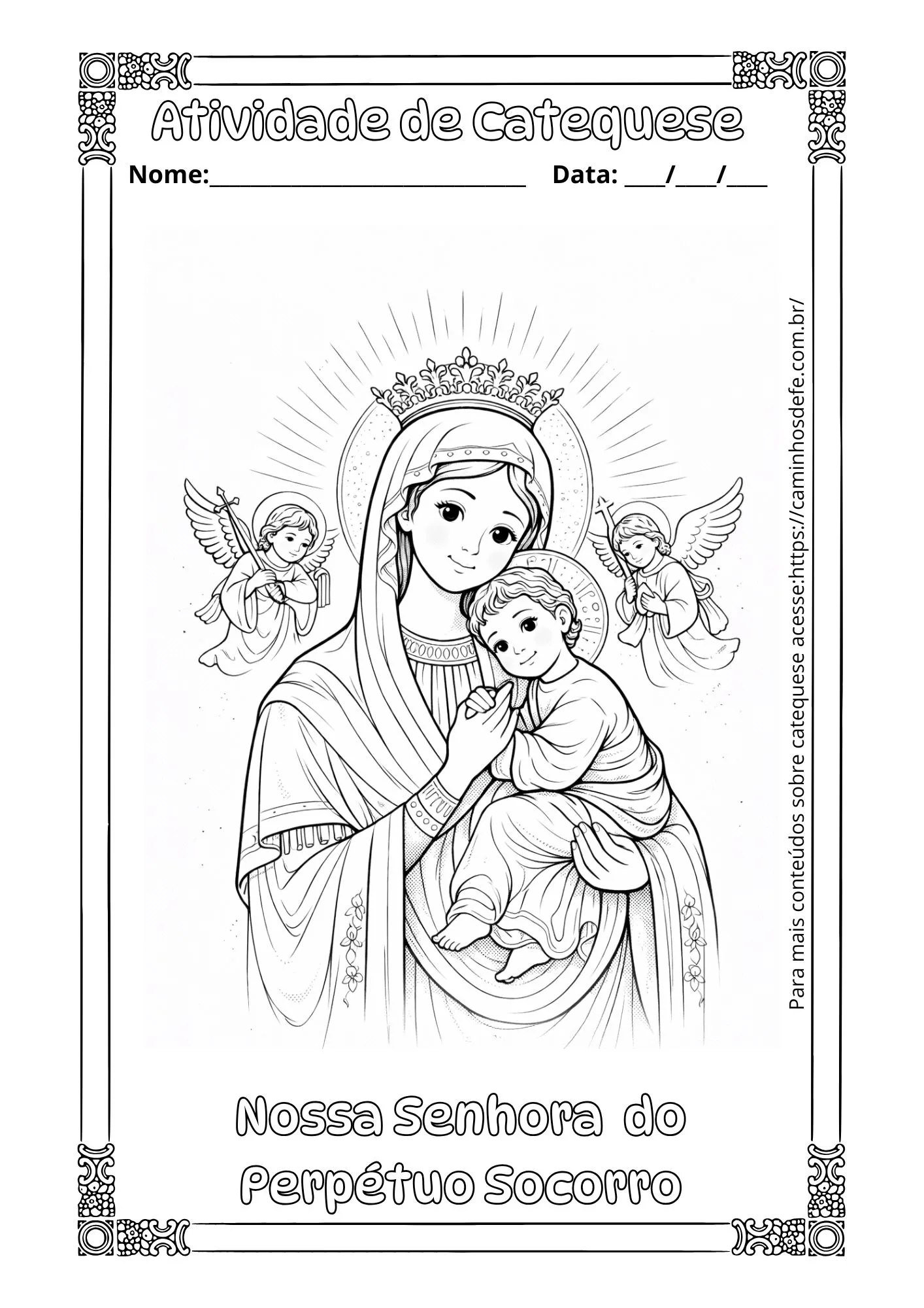 Desenhos para colorir de Nossa Senhora do Perpétuo Socorro – PDF gratuito para catequese