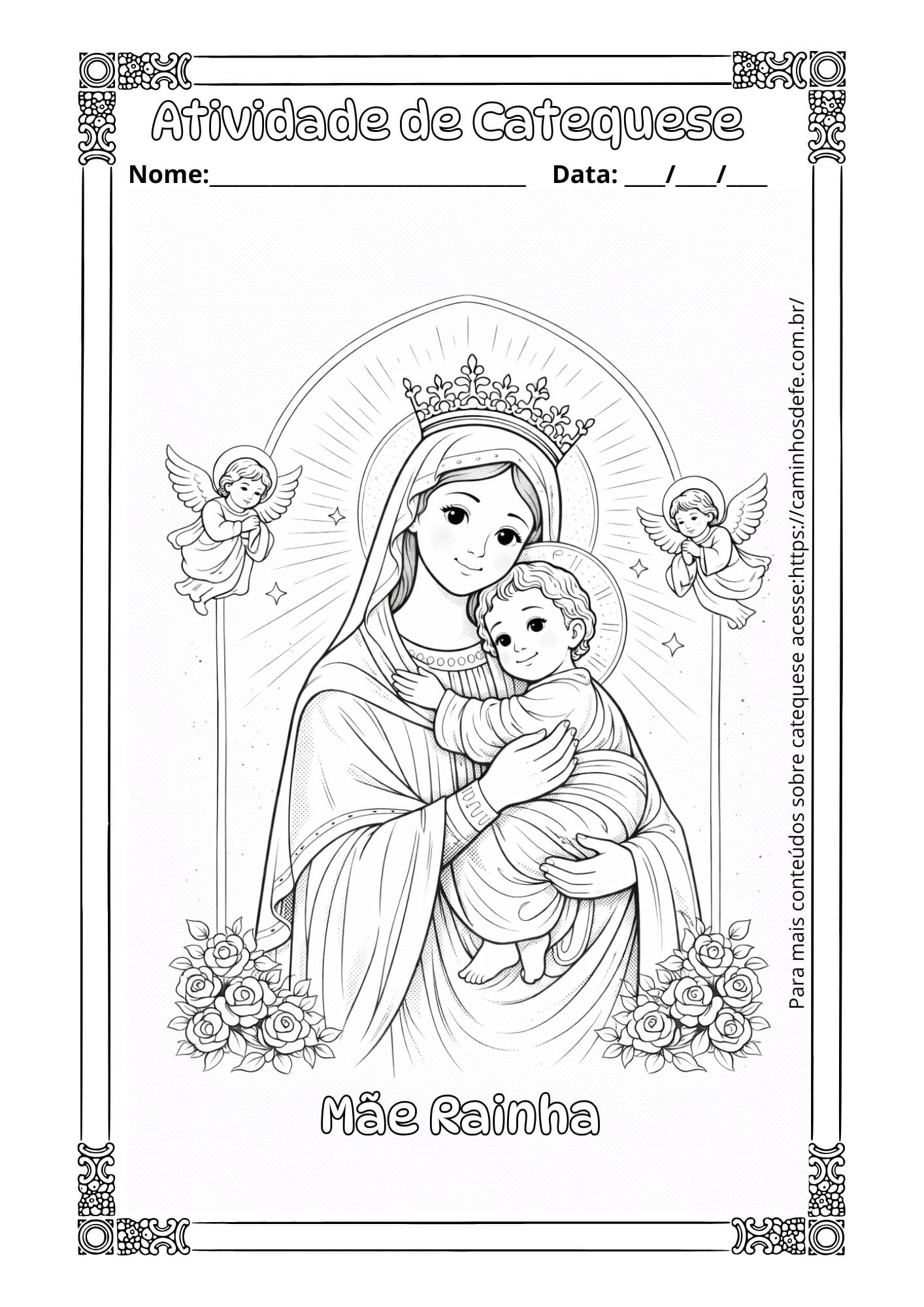 Desenhos para colorir de Nossa Senhora Mãe Rainha – PDF gratuito para catequese