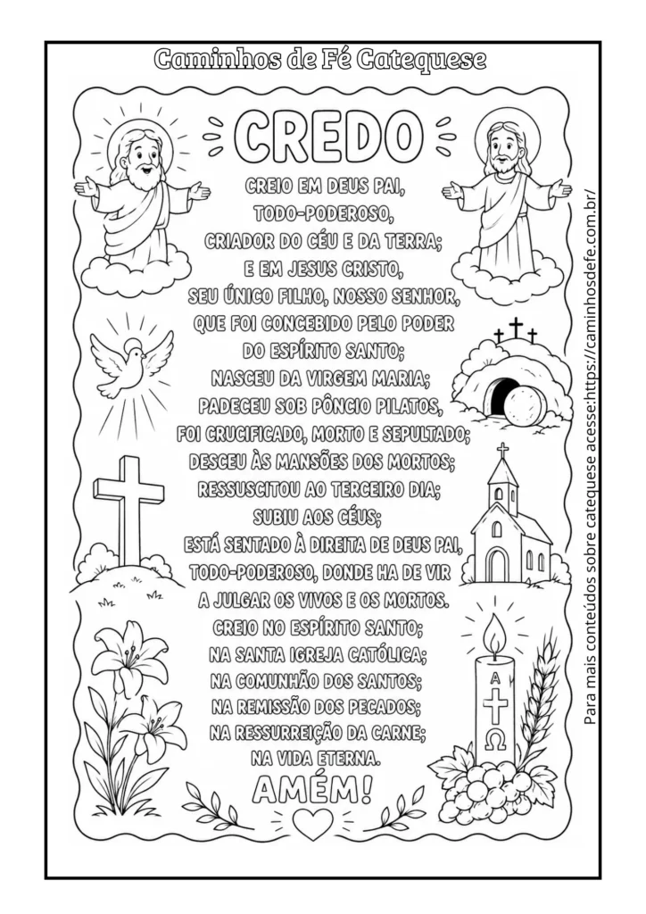 Oração do Credo para colorir com atividade católica infantil para catequese e impressão
