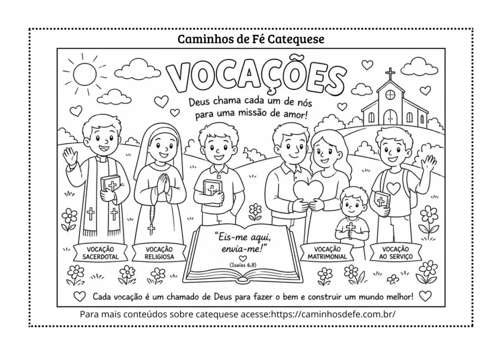 Desenho das vocações para colorir e atividade para catequese