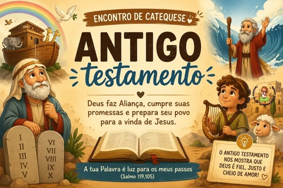 Encontro de catequese sobre o Antigo Testamento com personagens e histórias bíblicas