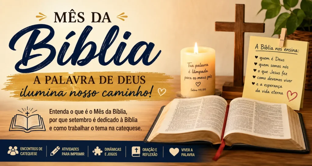 Mês da Bíblia: Bíblia Sagrada aberta para catequese